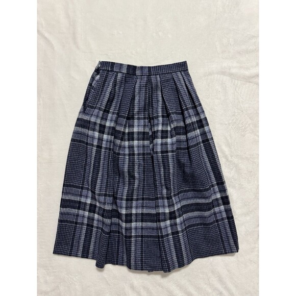 James Pringle Holm Mills Scotland Wool Skirt Blue Plaid Size 10 Long - Picture 2 of 10